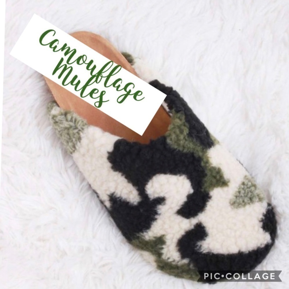 Cute!!! Camouflage Furry Mules